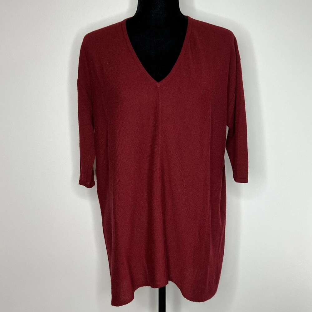 Anna Lane Sweater Womens‎ Size XL Deep Ruby V Neck 3/4 Sleeves